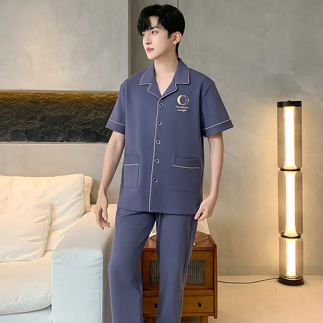 睦隆世家 纯棉短袖长裤时尚家居服舒适简约睡衣套装 男款