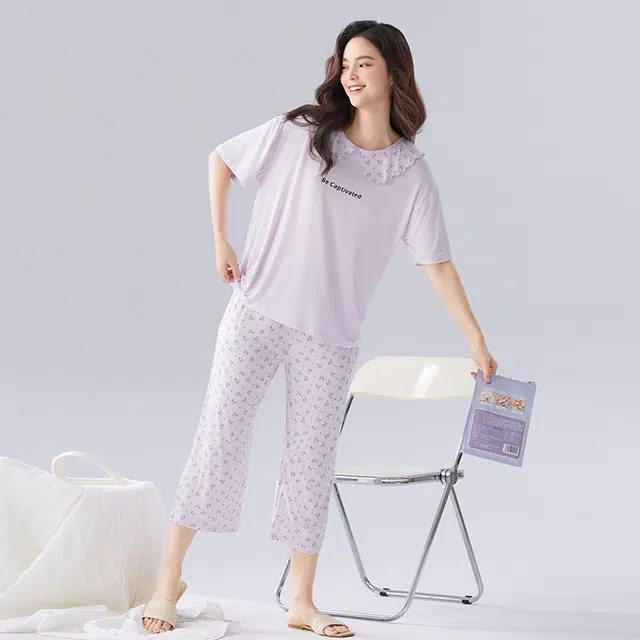 睦隆世家 短袖七分裤休闲凉感舒适可外穿家居服睡衣套装 女款