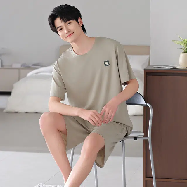 睦隆世家 简约短袖短裤宽松薄款冰丝凉感大码家居服睡衣套装 男款