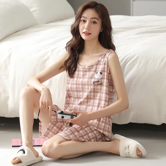 睦隆世家 纯棉背心休闲舒适可外穿睡衣套装 女款