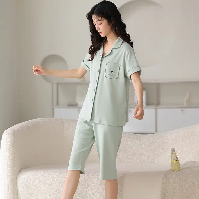 睦隆世家 纯棉短袖七分裤薄款甜美休闲家居服睡衣套装 女款