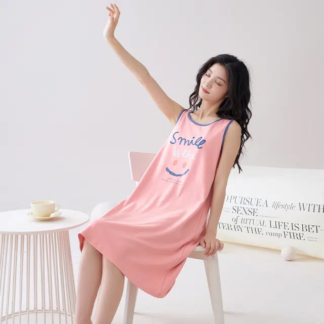 睦隆世家 可外穿休闲家居服带胸垫无袖吊带背心夏季睡裙 女款