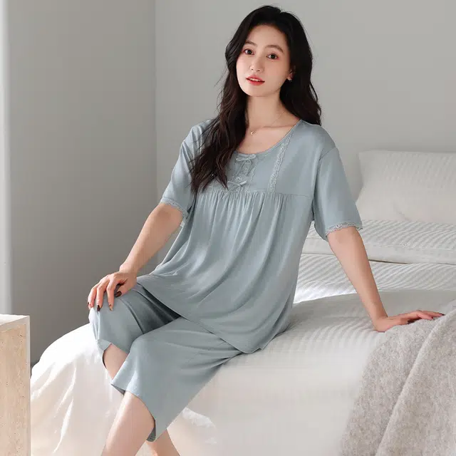 睦隆世家 七分裤短袖薄款冰丝家居服夏季睡衣套装 女款