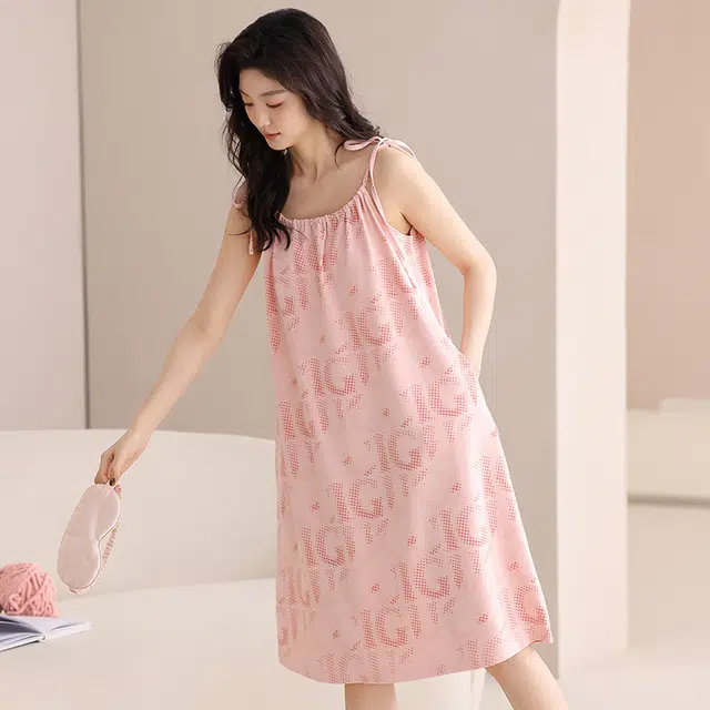 睦隆世家 带胸垫休闲凉快舒适无袖吊带家居服可外穿夏季睡裙 女款