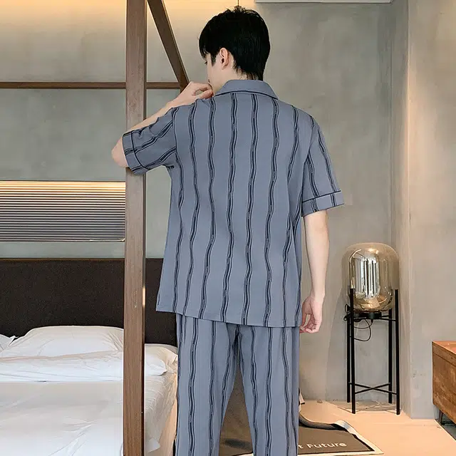 睦隆世家 纯棉短袖薄款休闲舒适家居服可外穿夏季睡衣套装 男款