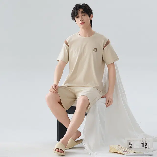 睦隆世家 圆领家居服纯棉短袖短裤夏季睡衣套装 男款