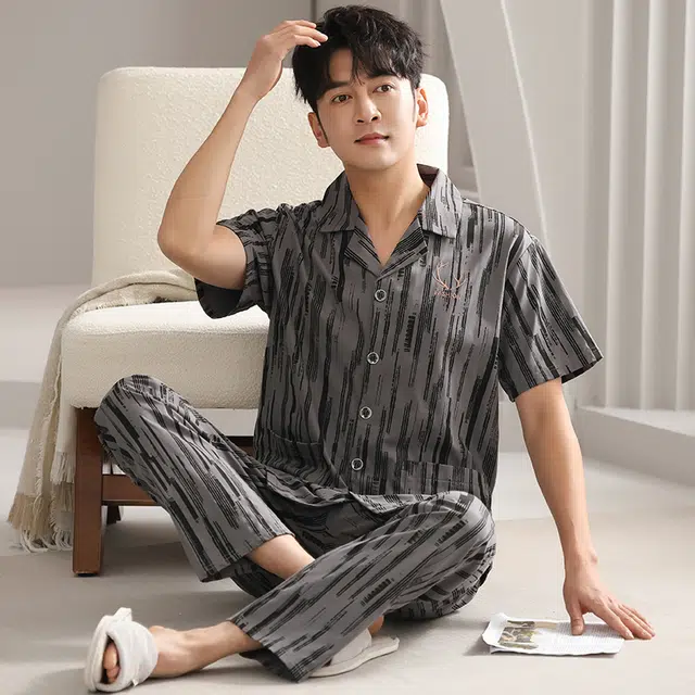 睦隆世家 夏季短袖长裤舒适家居服可外穿睡衣套装 男款