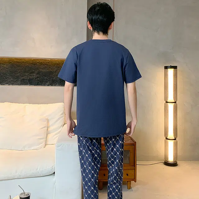 睦隆世家 可外穿家居服纯棉休闲短袖长裤睡衣套装 男款