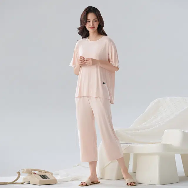 睦隆世家 短袖七分裤凉感简约家居服睡衣套装 女款