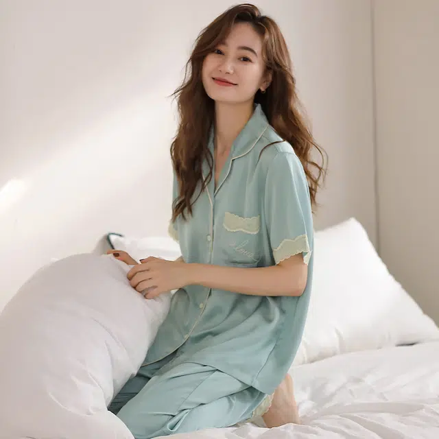 睦隆世家 凉感冰丝短袖长裤薄款家居服夏季睡衣套装 女款