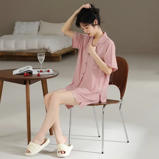 睦隆世家 纯棉开衫家居服可外穿短袖和服夏季睡衣套装 女款