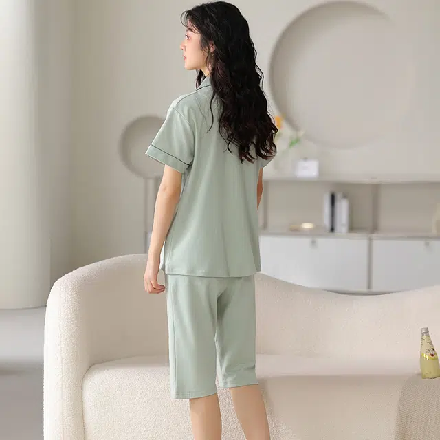 睦隆世家 纯棉短袖七分裤薄款甜美休闲家居服睡衣套装 女款