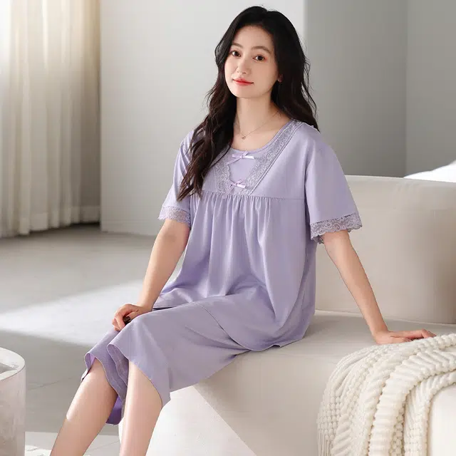 睦隆世家 短袖七分裤薄款家居服冰丝夏季睡衣套装 女款