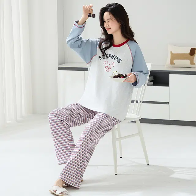 睦隆世家 亲肤可爱透气舒适轻盈抑菌睡衣套装 女款