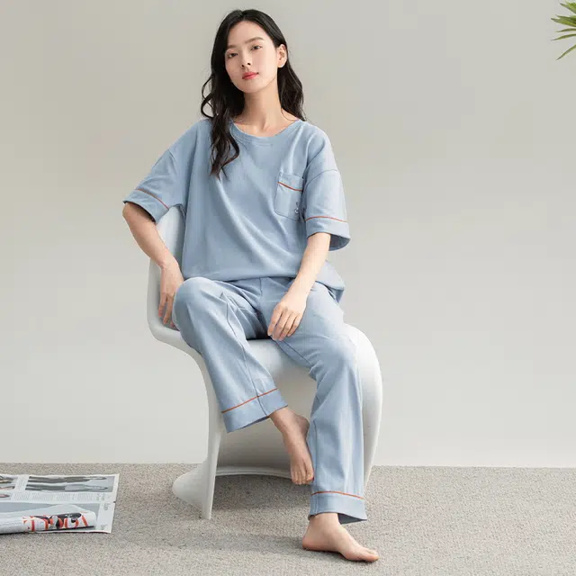 睦隆世家 可外穿家居服两件套抗菌薄款高级感短袖长裤学生睡衣套装 女款