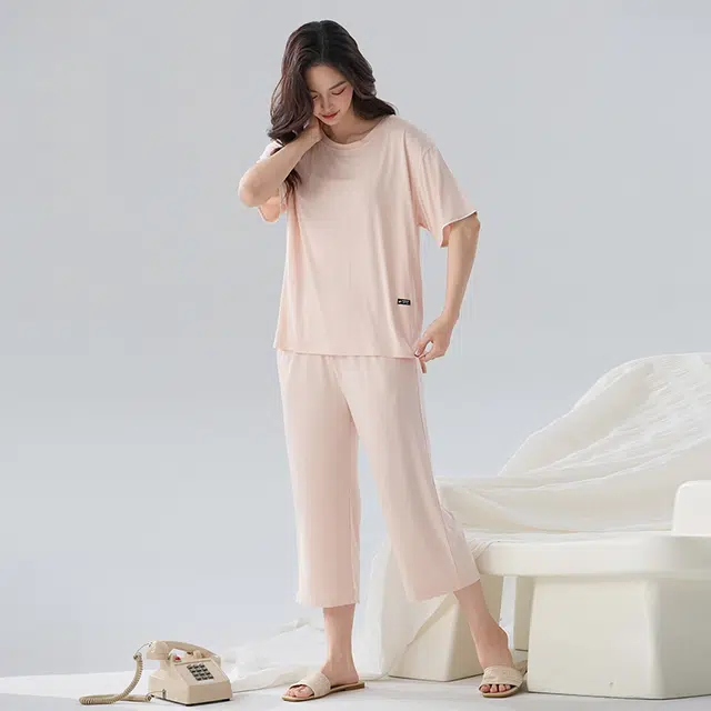 睦隆世家 短袖七分裤凉感简约家居服睡衣套装 女款