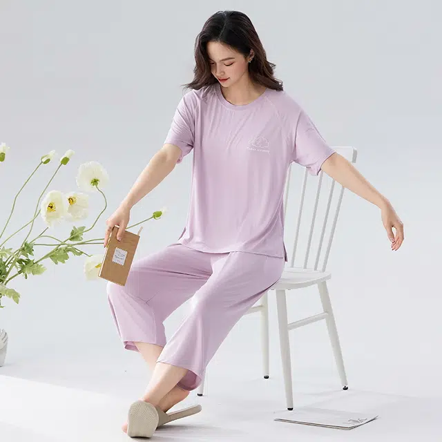 睦隆世家 短袖七分裤凉感舒适可外穿家居服睡衣套装 女款