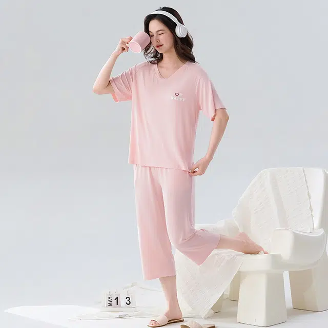 睦隆世家 短袖七分裤简约凉感舒适家居服睡衣套装 女款
