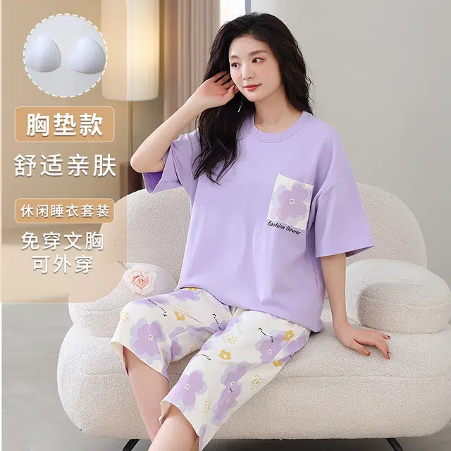 睦隆世家 短袖短裤休闲透气舒适家居服可外穿睡衣套装 女款