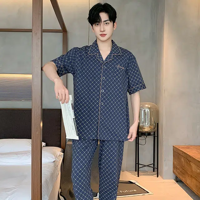 睦隆世家 纯棉短袖薄款舒适可外穿家居服夏季睡衣套装 男款