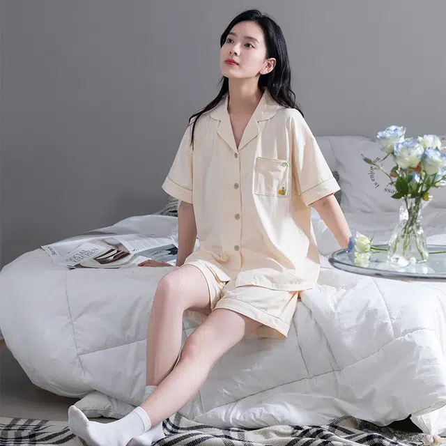 睦隆世家 纯棉短袖和服开衫家居服可外穿夏季睡衣套装 女款