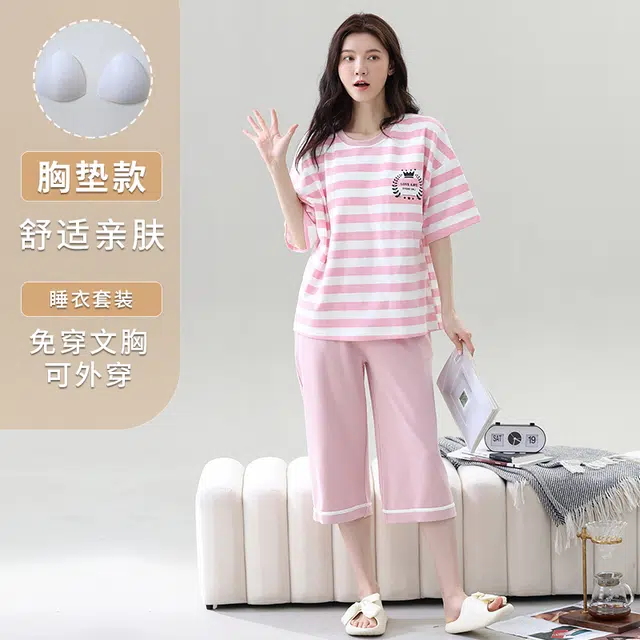 睦隆世家 短袖短裤舒适可外穿家居服睡衣套装 女款