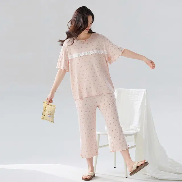 睦隆世家 短袖七分裤凉感家居服简约休闲睡衣套装 女款