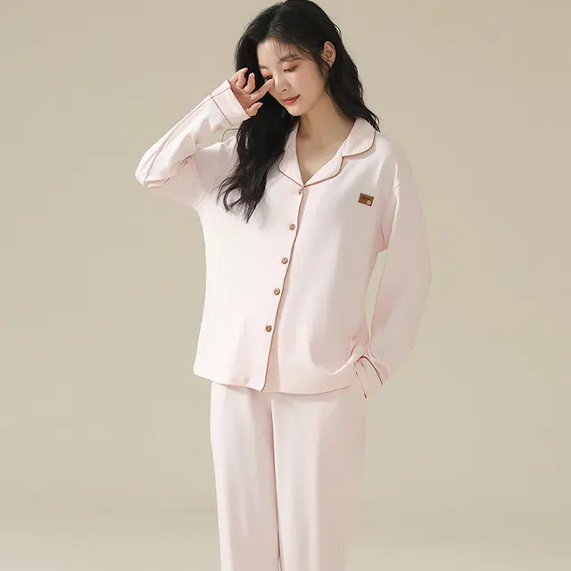 睦隆世家 纯棉可外穿长袖纯色大码家居服睡衣套装 女款