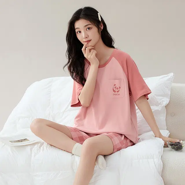 睦隆世家 短袖纯棉休闲外穿简约家居服睡衣套装 女款