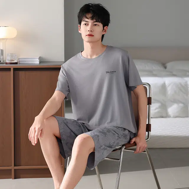 睦隆世家 薄款圆领凉感短袖家居服短裤夏季睡衣套装 男款