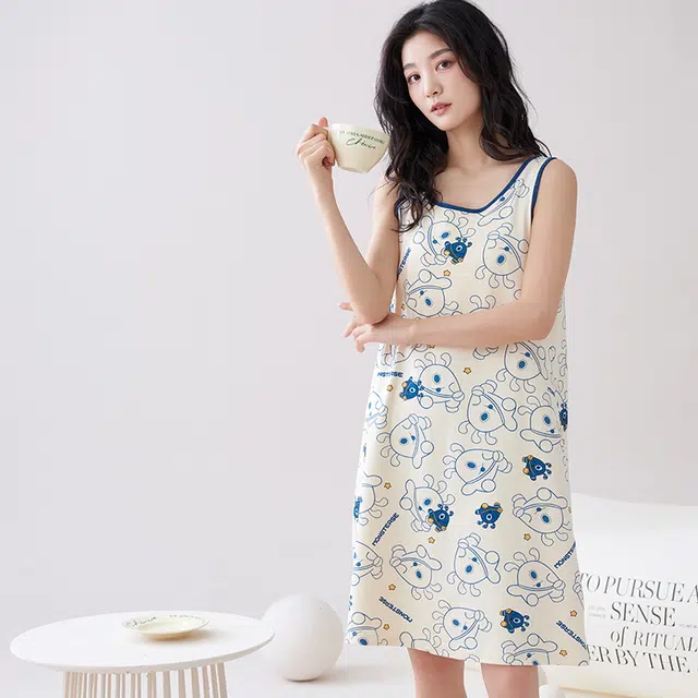 睦隆世家 无袖吊带背心可外穿休闲带胸垫家居服夏季睡裙 女款