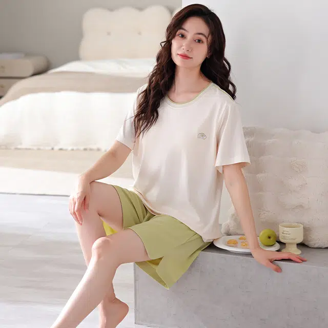 睦隆世家 短袖短裤休闲舒适薄款冰丝家居服睡衣套装 女款