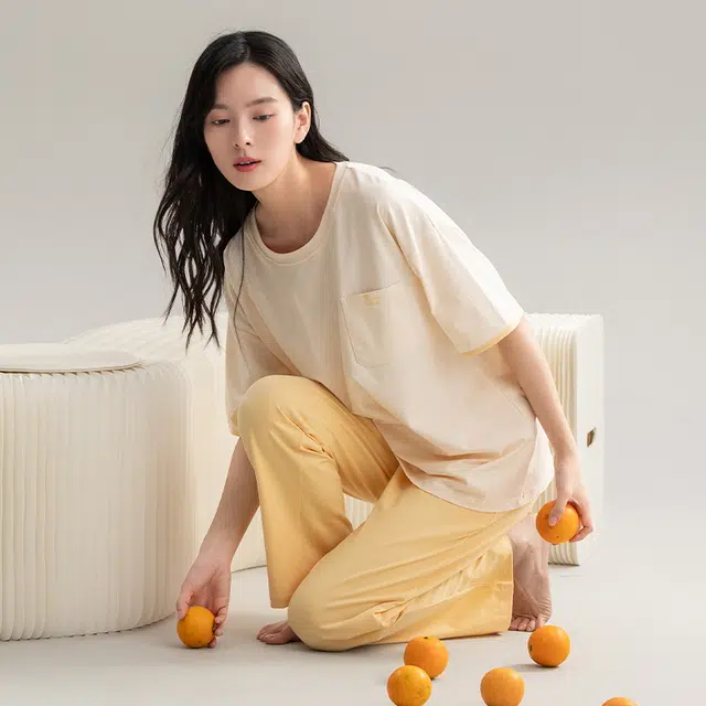睦隆世家 抗菌高级感薄款短袖长裤可外穿家居服两件套夏季睡衣套装 女款