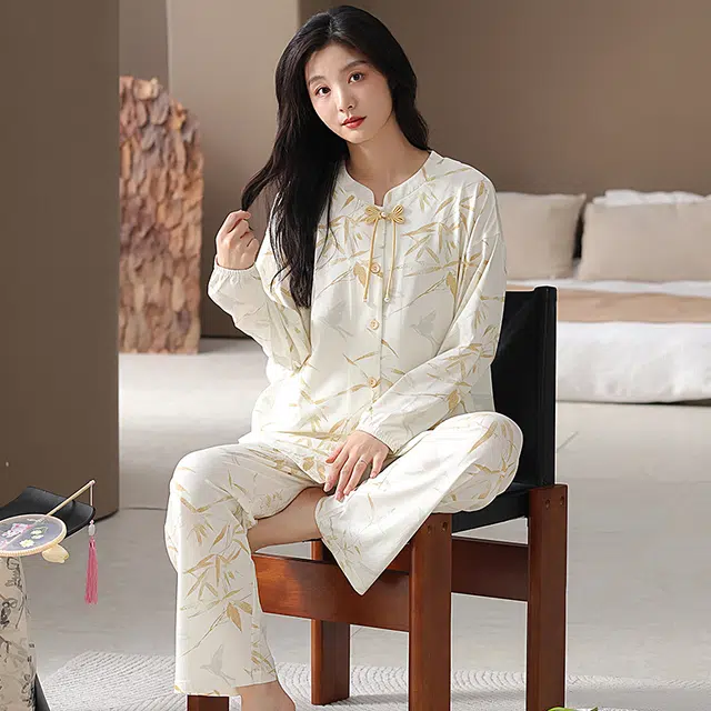 睦隆世家 中国风高级感天丝棉圆领长袖长裤家居服睡衣套装 女款