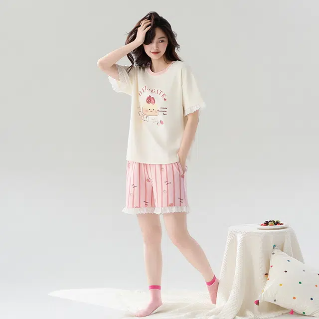 睦隆世家 卡通加大码家居服短袖短裤睡衣套装 女款