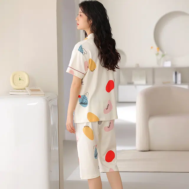 睦隆世家 短袖七分裤薄款甜美休闲家居服睡衣套装 女款