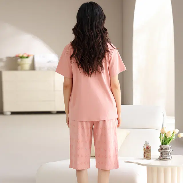睦隆世家 纯棉短袖七分裤舒适休闲家居服可外穿睡衣套装 女款