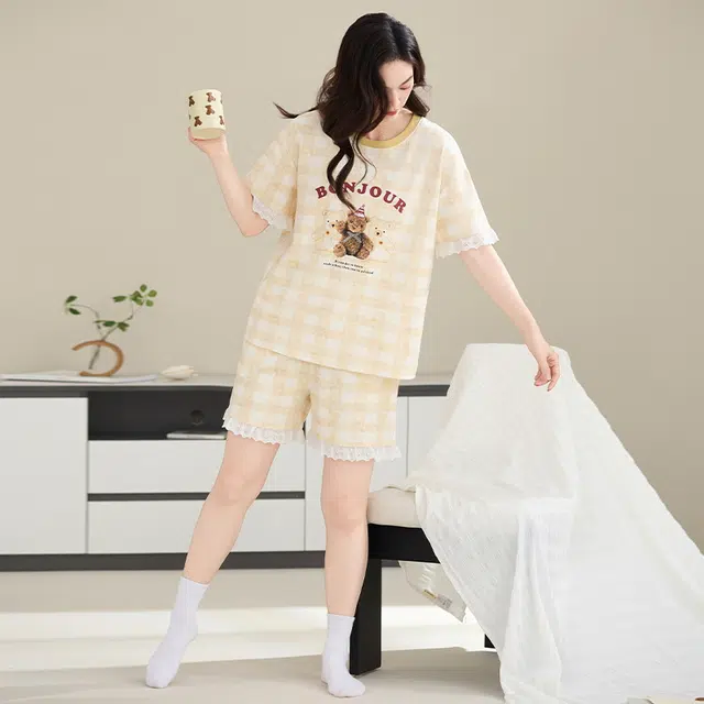 睦隆世家 卡通加大码家居服短袖短裤薄款睡衣套装 女款