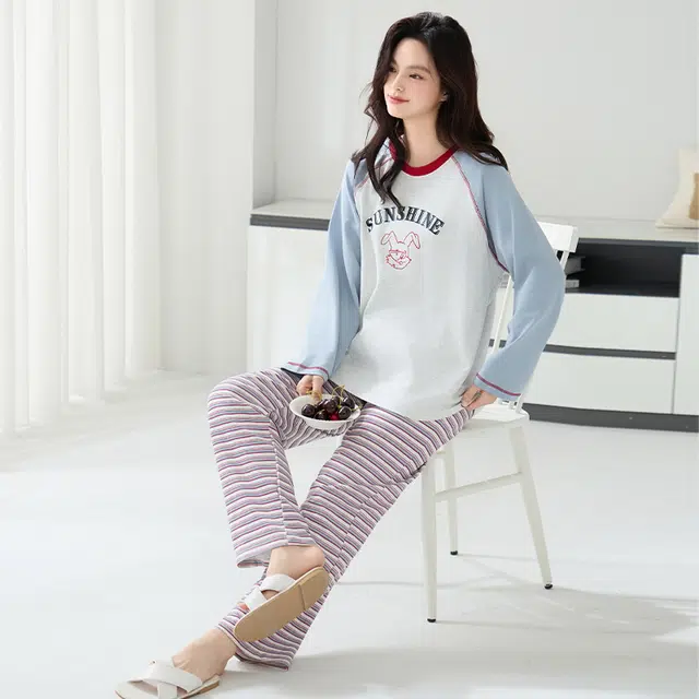 睦隆世家 亲肤可爱透气舒适轻盈抑菌睡衣套装 女款