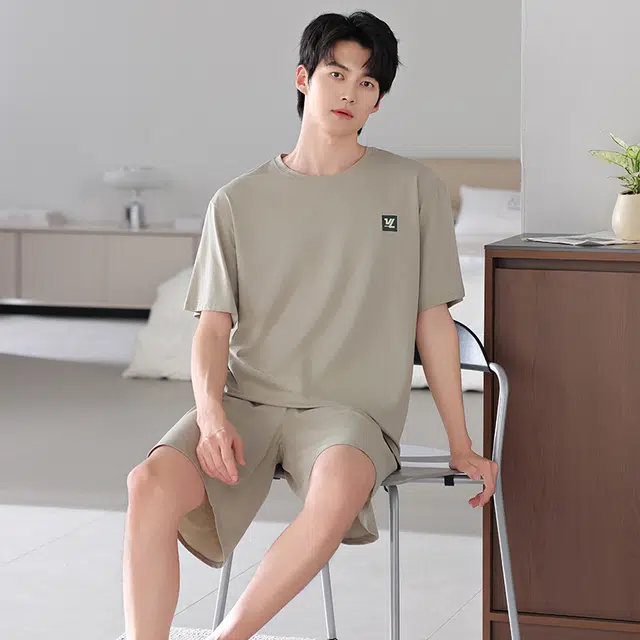 睦隆世家 简约短袖短裤宽松薄款冰丝凉感大码家居服睡衣套装 男款