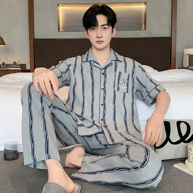 睦隆世家 纯棉短袖薄款休闲舒适可外穿家居服睡衣套装 男款