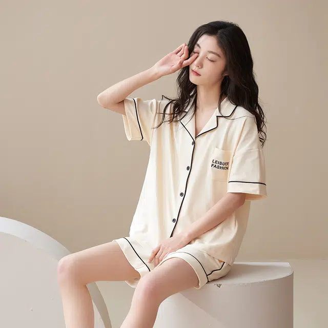 睦隆世家 和服纯棉开衫短袖家居服可外穿夏季睡衣套装 女款