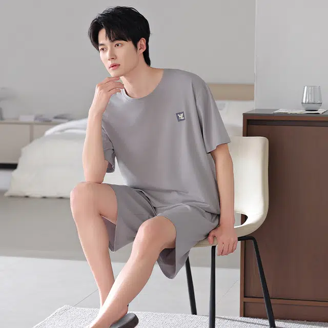 睦隆世家 莫代尔短袖短裤薄款大码冰丝凉感夏款家居服睡衣套装 男款