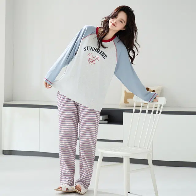 睦隆世家 亲肤可爱透气舒适轻盈抑菌睡衣套装 女款