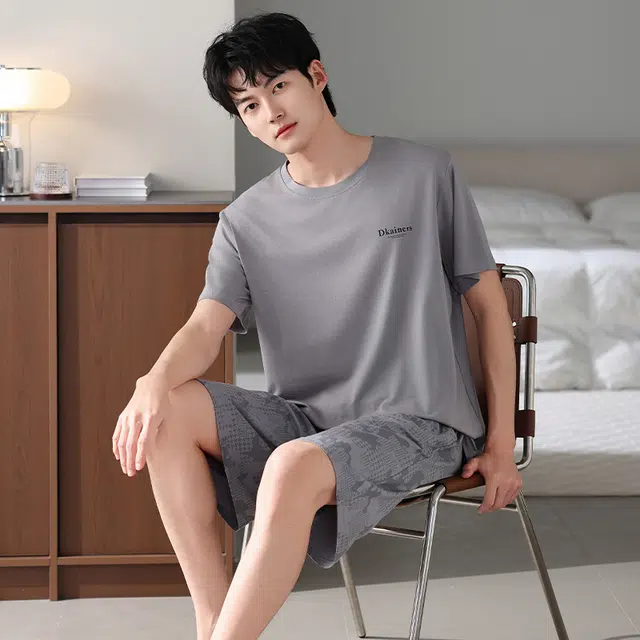 睦隆世家 薄款圆领凉感短袖家居服短裤夏季睡衣套装 男款