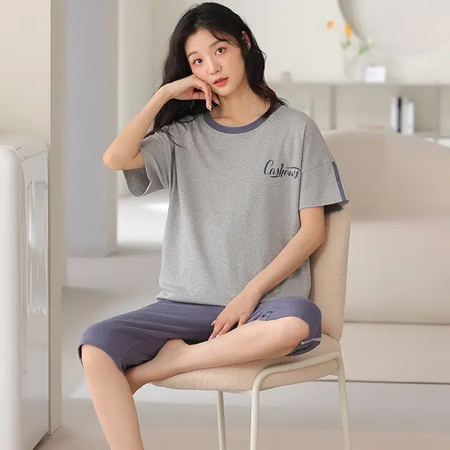 睦隆世家 纯棉薄款短袖休闲舒适家居服可外穿睡衣套装 女款