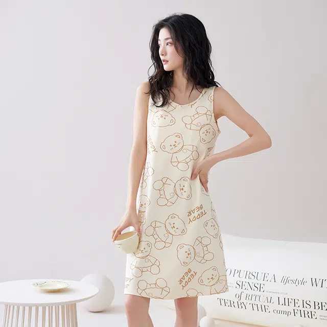 睦隆世家 无袖吊带背心可外穿休闲家居服带胸垫夏季睡裙 女款