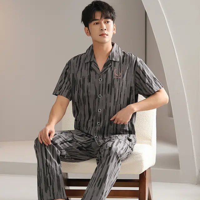 睦隆世家 夏季短袖长裤舒适家居服可外穿睡衣套装 男款