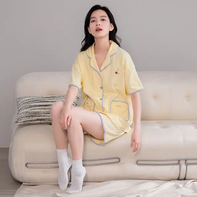 睦隆世家 和服纯棉短袖开衫全棉家居服可外穿夏季睡衣套装 女款