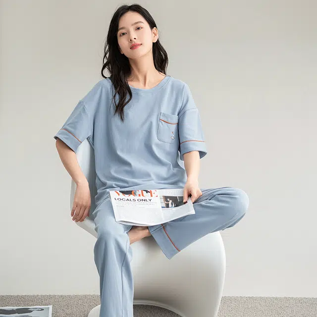 睦隆世家 可外穿家居服两件套抗菌薄款高级感短袖长裤学生睡衣套装 女款
